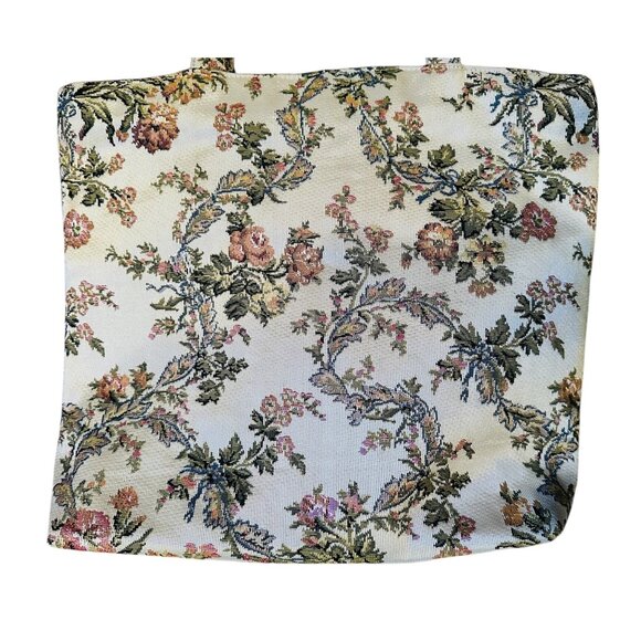 Floral Tapestry Tote Bag With Dual Handles Handbag Purse Womens Zipper Closure - Picture 6 of 9